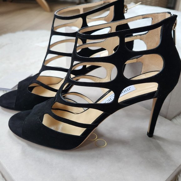 NWT Jimmy Choo Ren85 Suede Cut-out Heeled Sandals - Picture 13 of 14